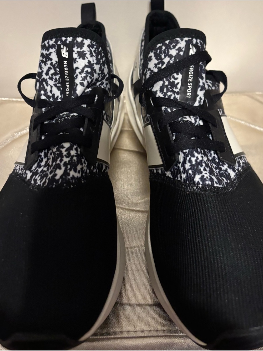 New Balance Women's Black & White Patterned Slip-On Athletic Sneakers